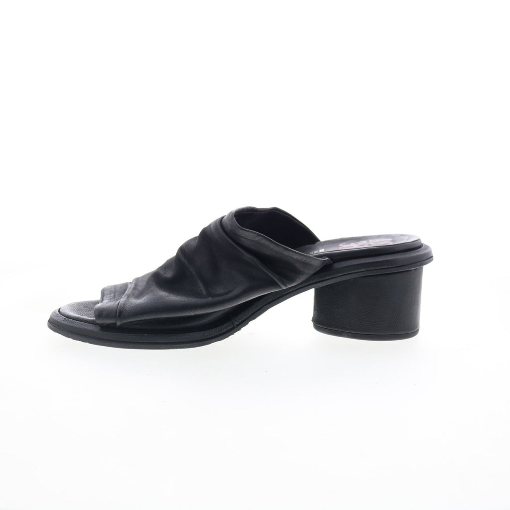 Lior Womens Black Leather Slip On Heeled Sandals Shoes