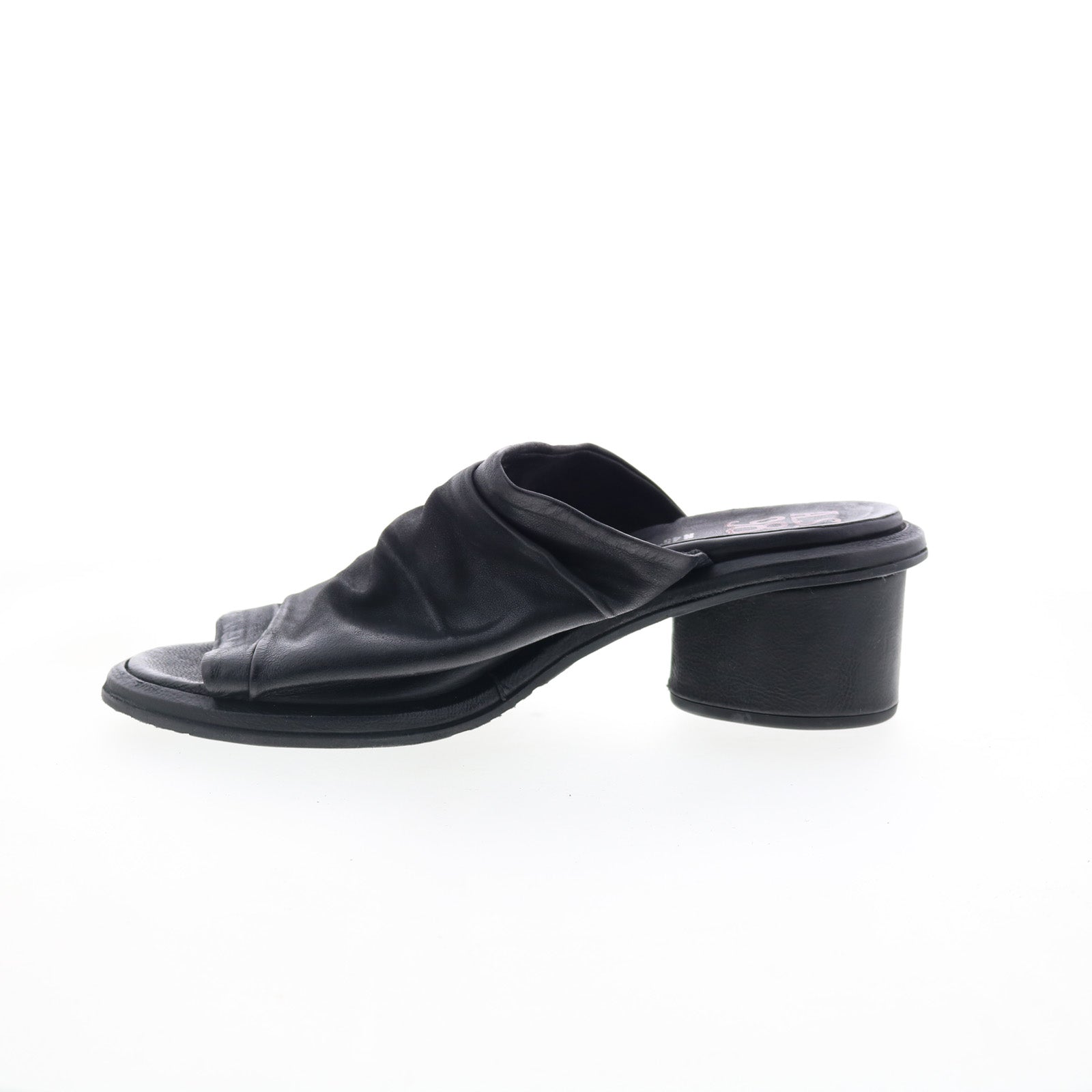 Lior Womens Black Leather Slip On Heeled Sandals Shoes