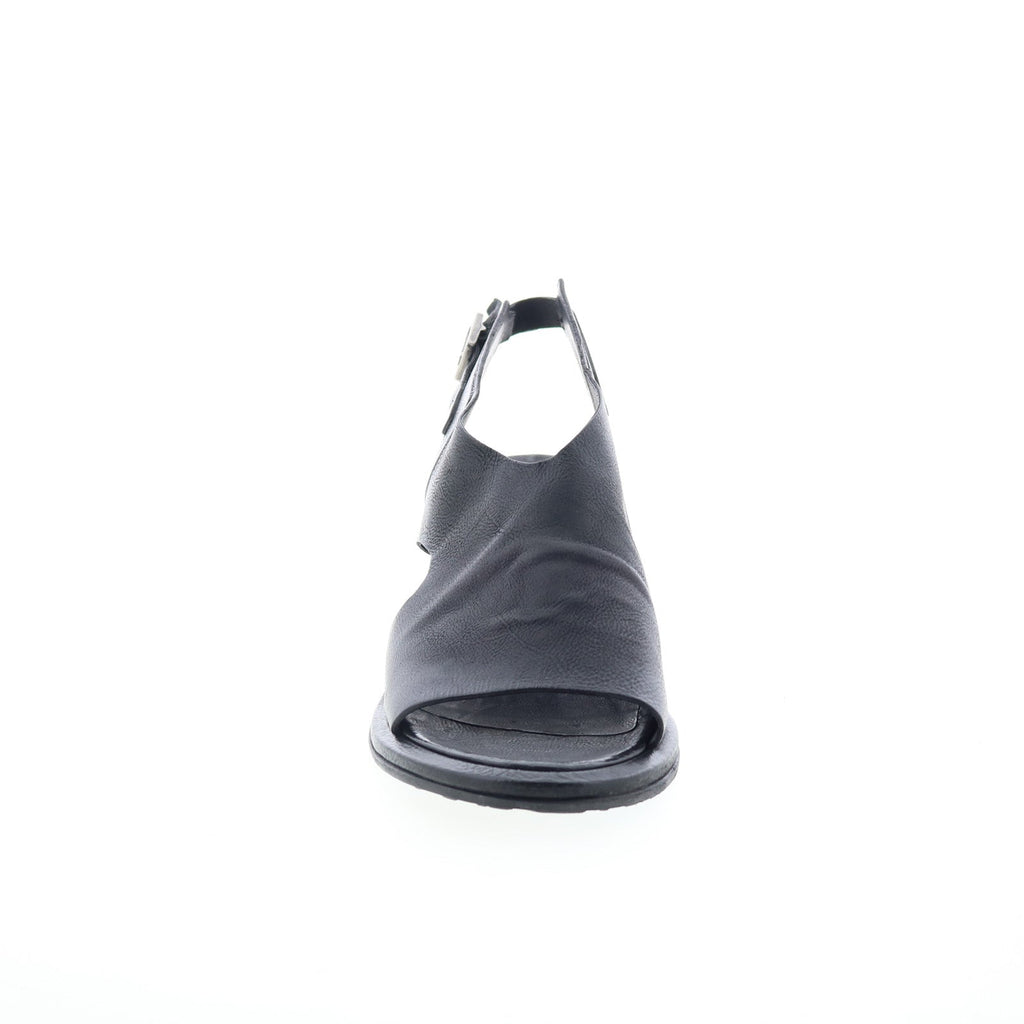 Lucca Womens Black Leather Hook & Loop Heeled Sandals Shoes