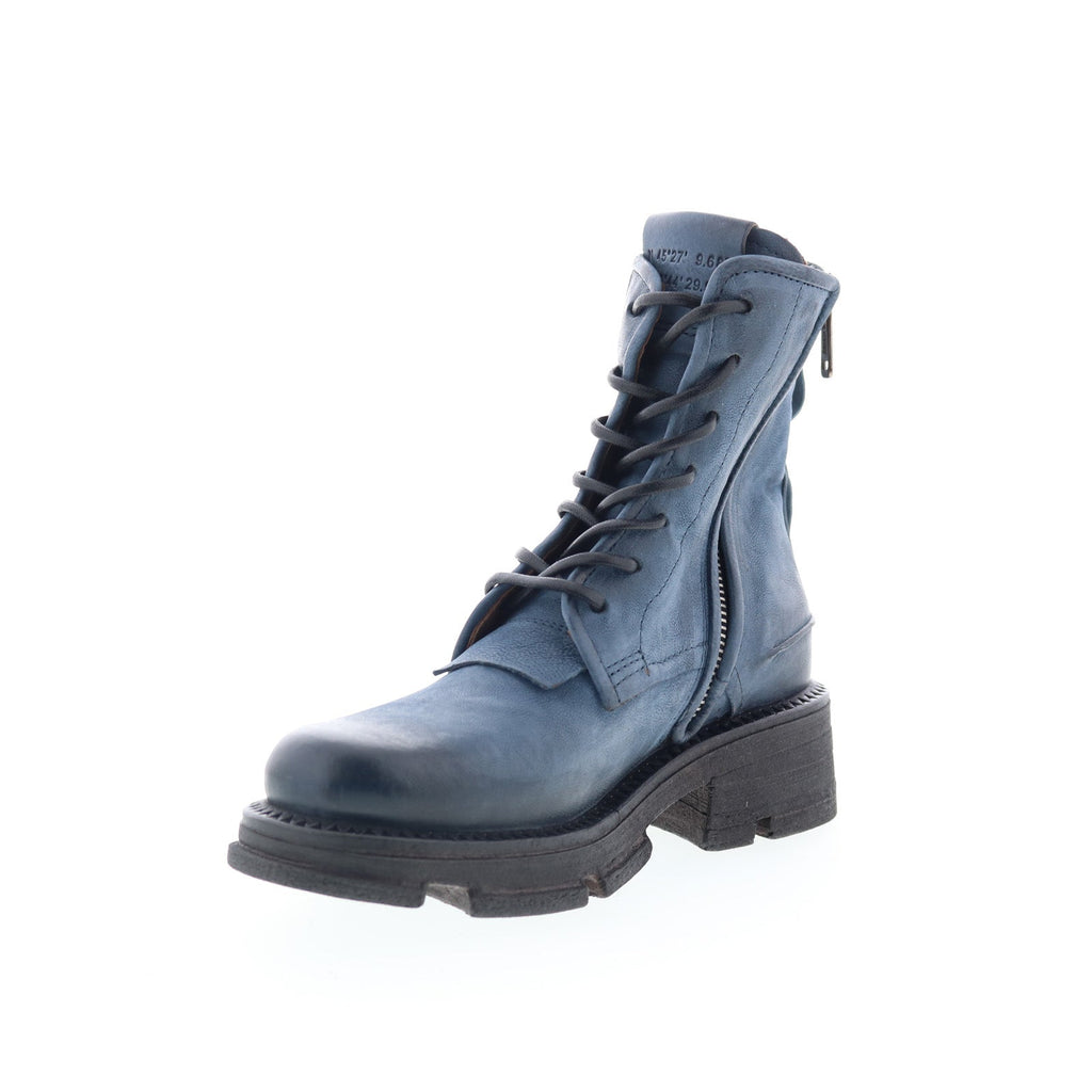 Lukie Womens Blue Leather Lace Up Casual Dress Boots