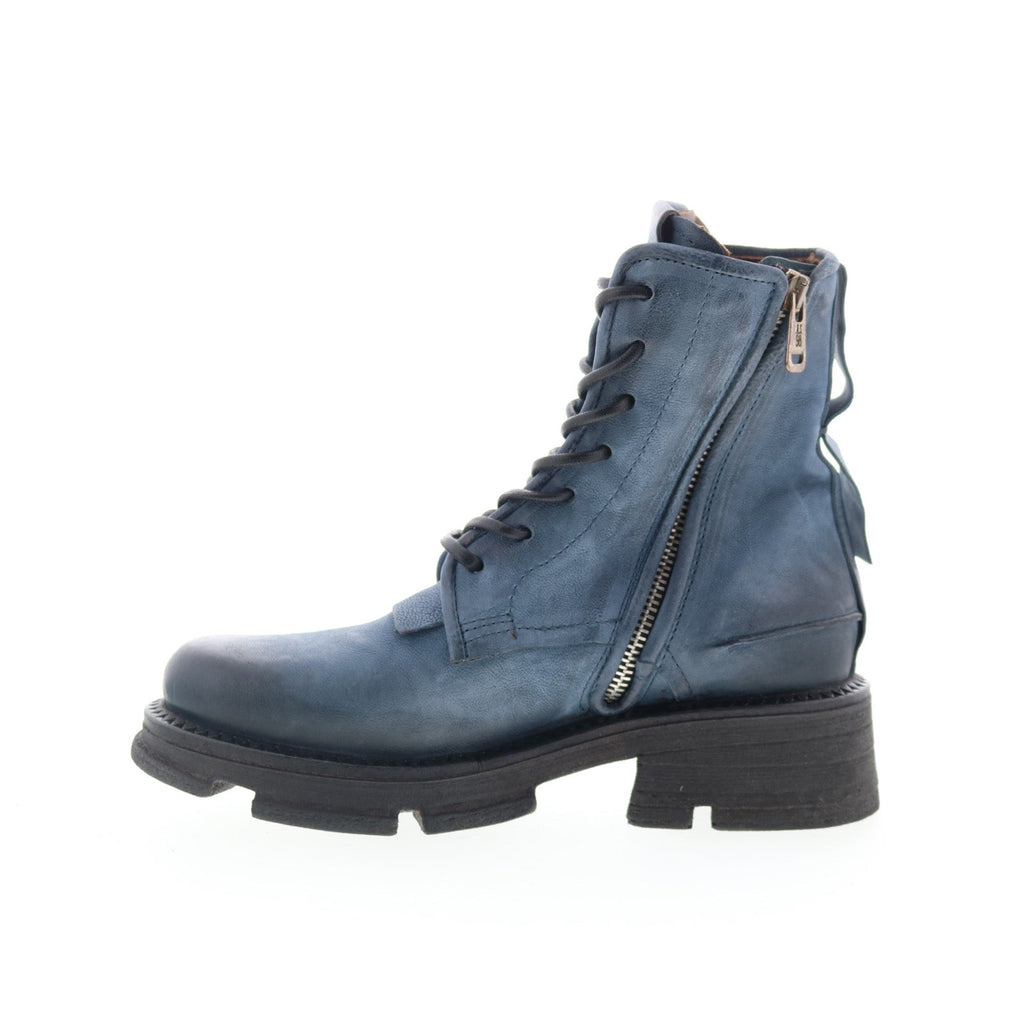 Lukie Womens Blue Leather Lace Up Casual Dress Boots