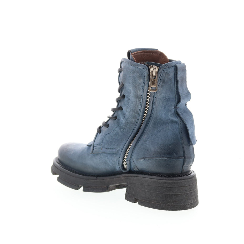 Lukie Womens Blue Leather Lace Up Casual Dress Boots