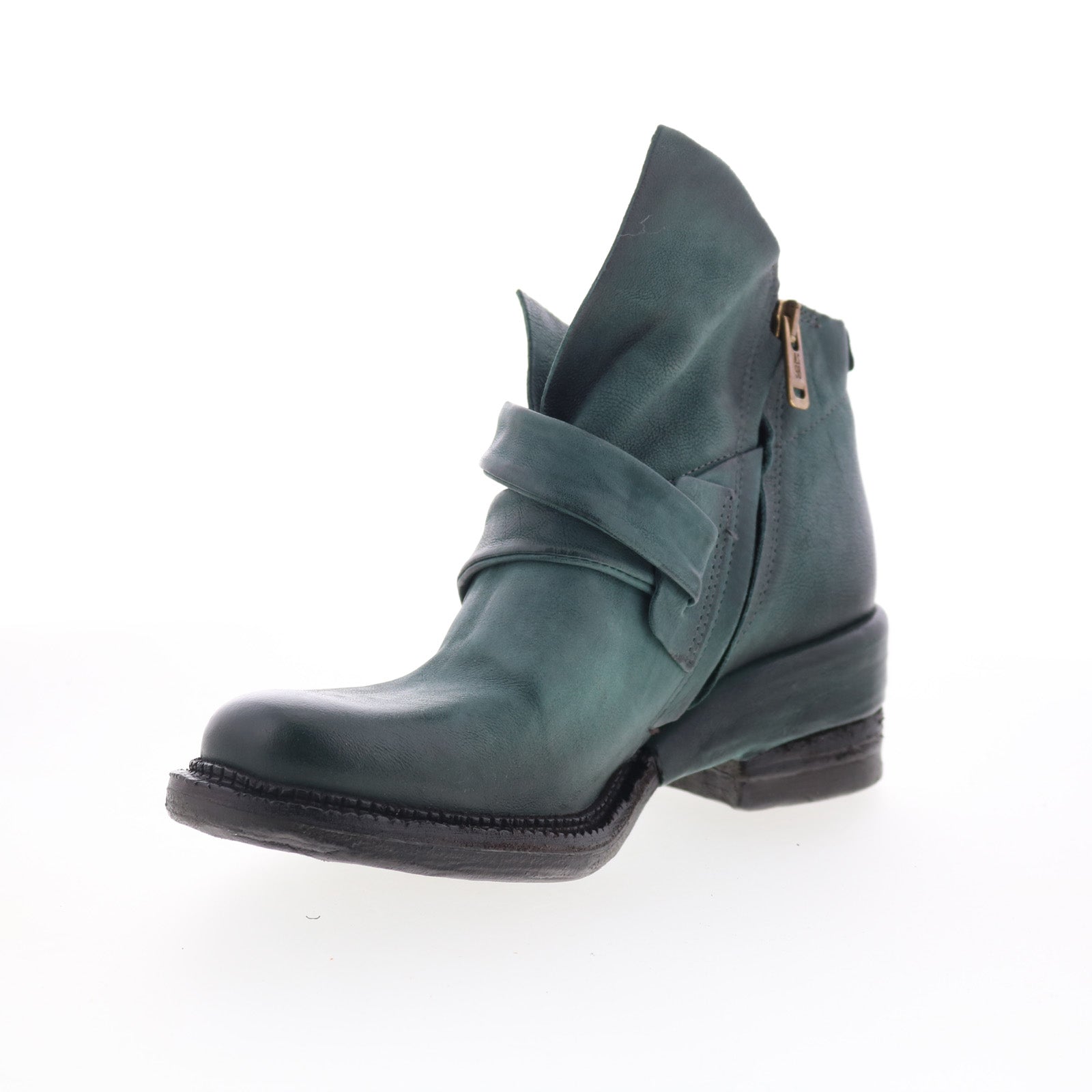 Martina Womens Green Leather Zipper Ankle & Booties Boots