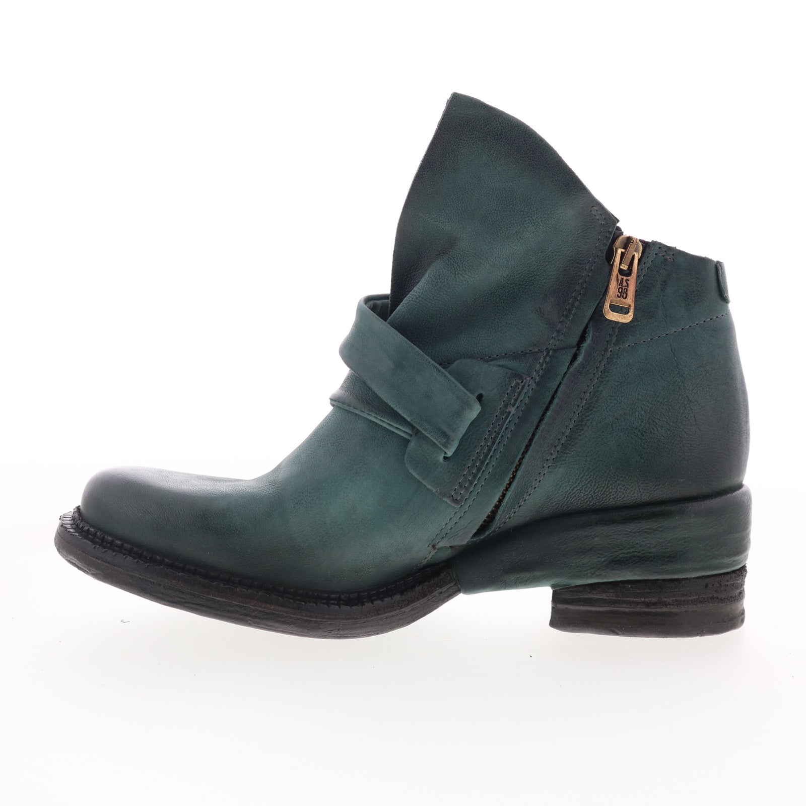 Martina Womens Green Leather Zipper Ankle & Booties Boots