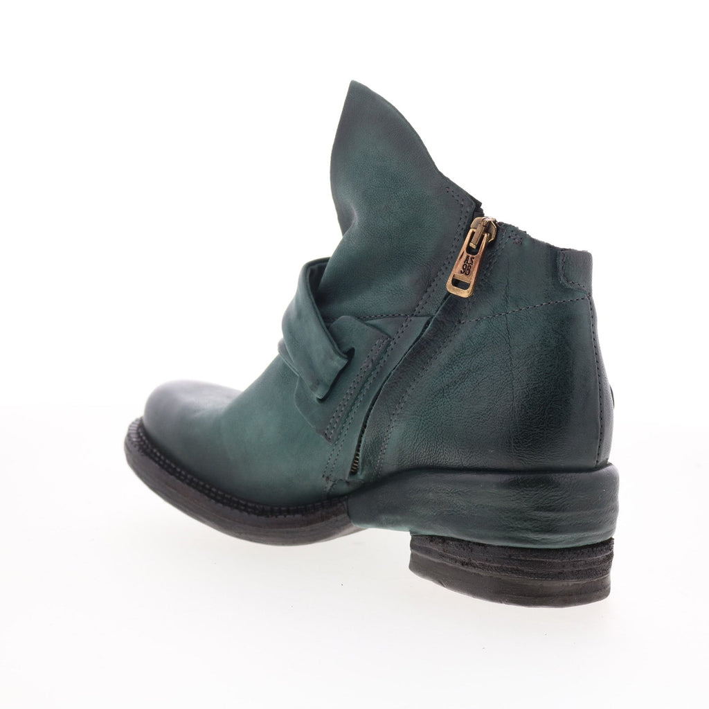 Martina Womens Green Leather Zipper Ankle & Booties Boots