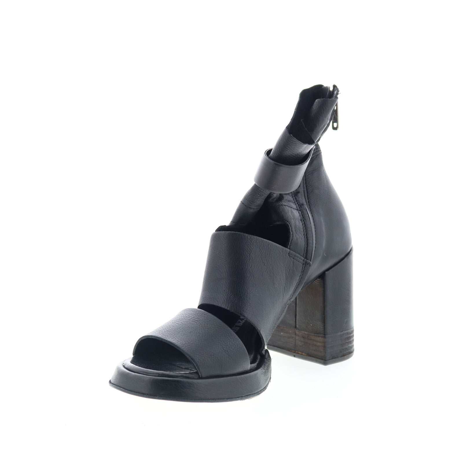 Mattie Womens Black Leather Zipper Heeled Sandals Shoes