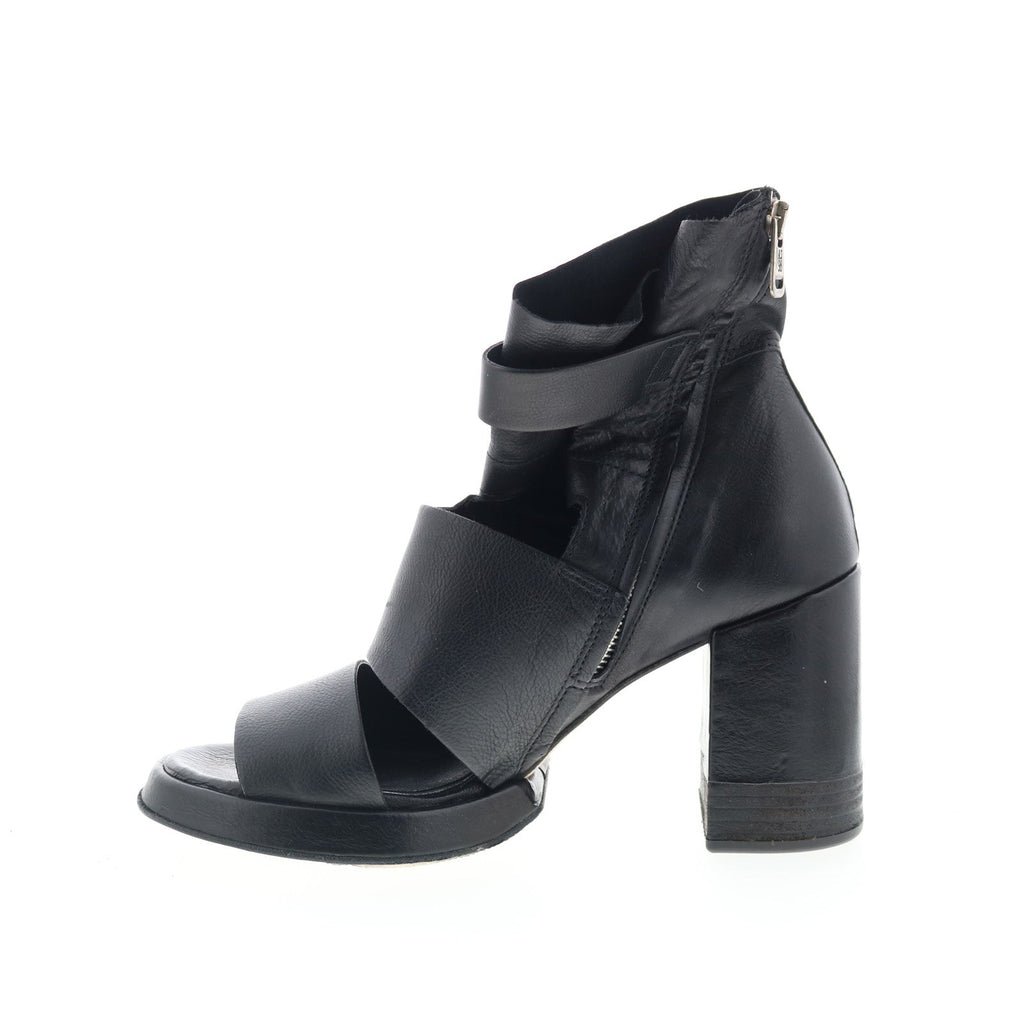 Mattie Womens Black Leather Zipper Heeled Sandals Shoes