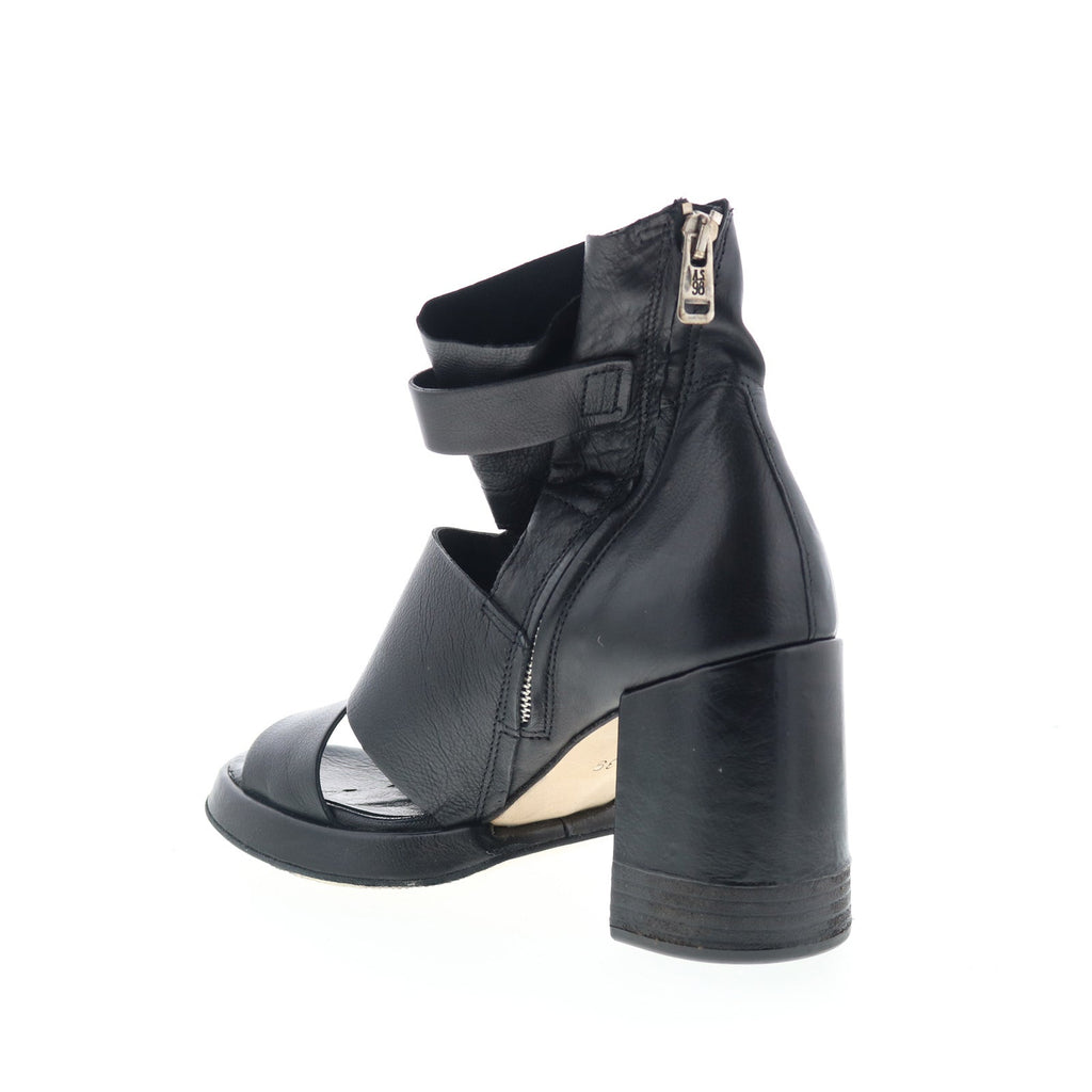 Mattie Womens Black Leather Zipper Heeled Sandals Shoes