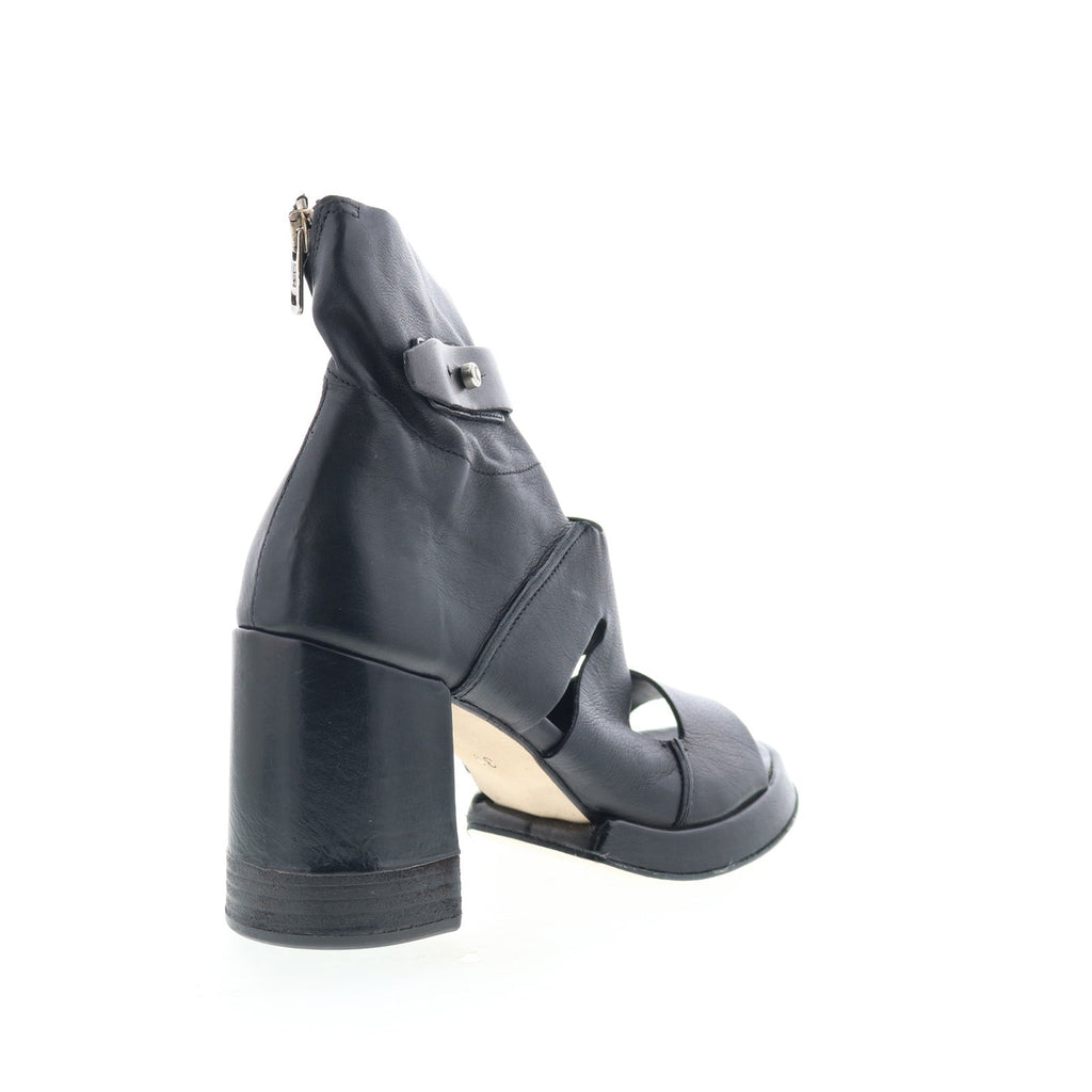 Mattie Womens Black Leather Zipper Heeled Sandals Shoes