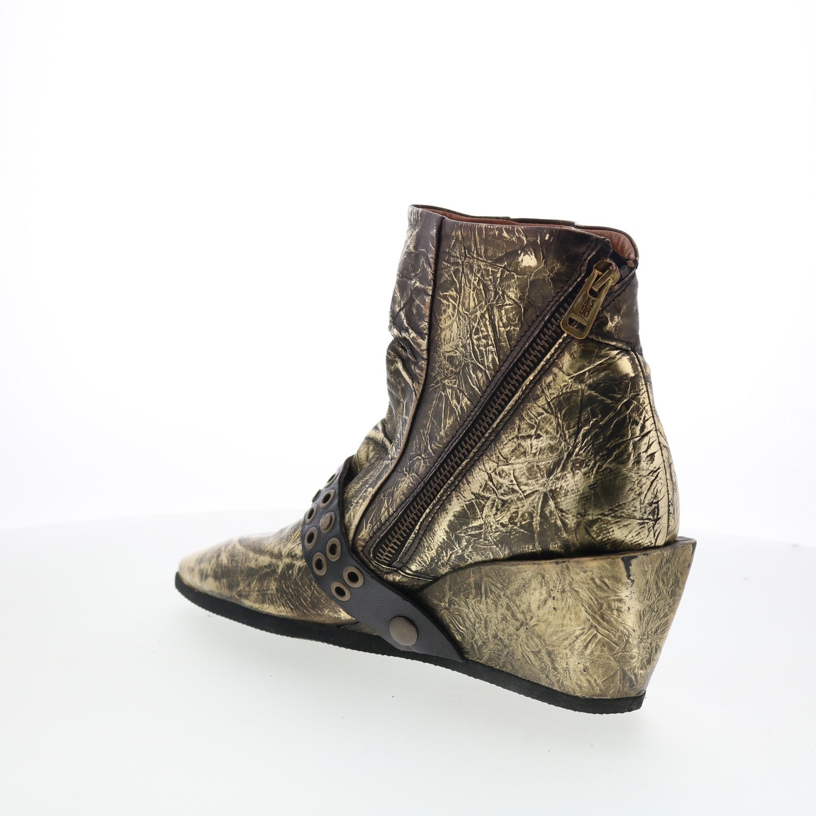 Maxie Womens Gold Leather Zipper Ankle & Booties Boots