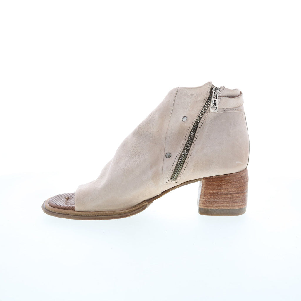 Naldo Womens Beige Leather Zipper Heeled Sandals Shoes