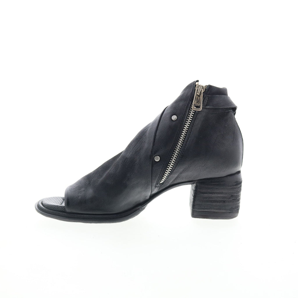 Naldo Womens Black Leather Zipper Heeled Sandals Shoes