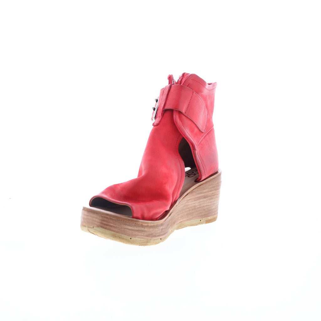 Naya Womens Red Leather Hook & Loop Wedges Sandals Shoes