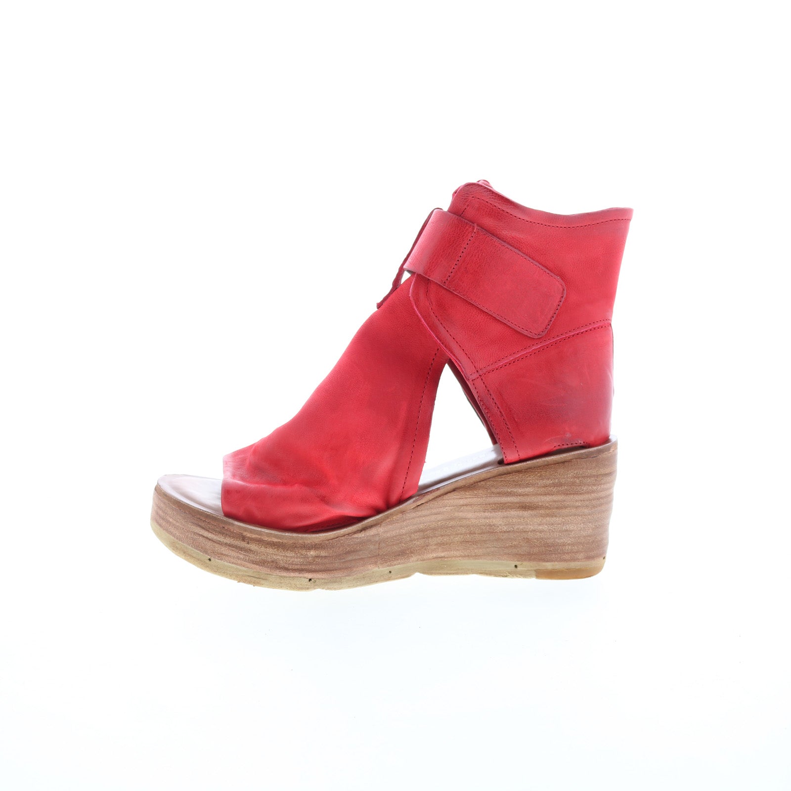 Naya Womens Red Leather Hook & Loop Wedges Sandals Shoes