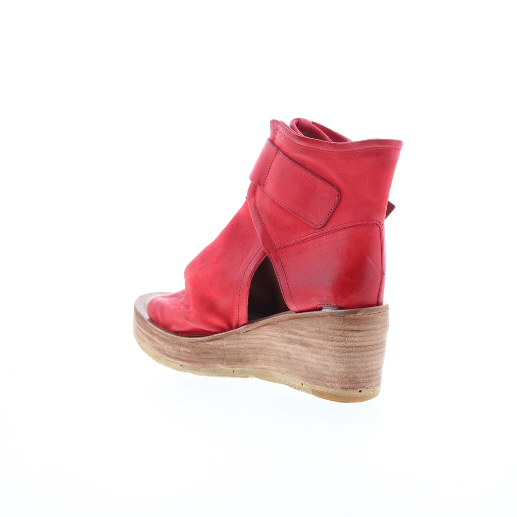 Naya Womens Red Leather Hook & Loop Wedges Sandals Shoes