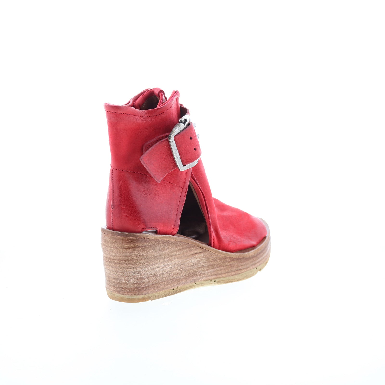 Naya Womens Red Leather Hook & Loop Wedges Sandals Shoes