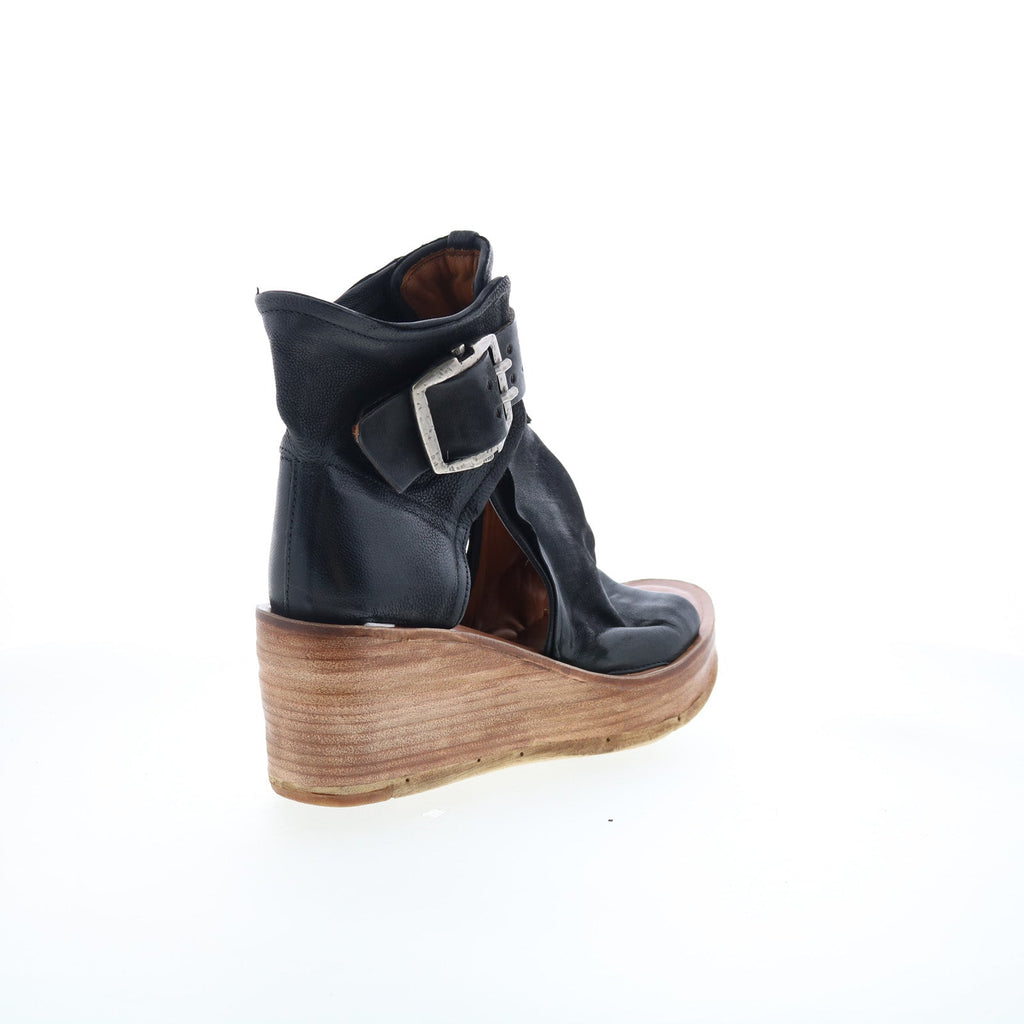Naya Womens Black Leather Hook & Loop Wedges Sandals Shoes