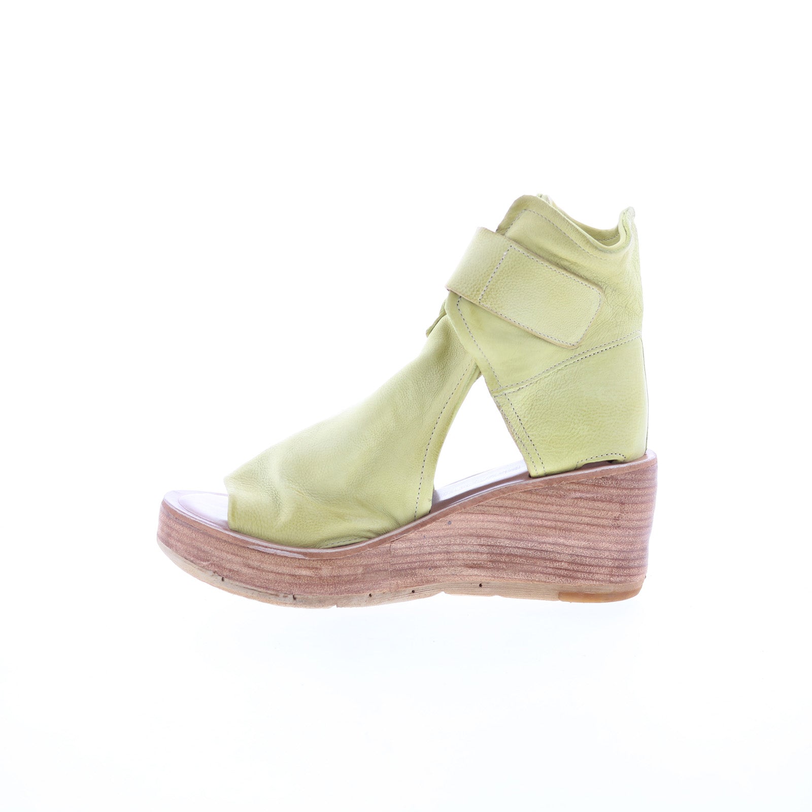 Naya Womens Green Leather Hook & Loop Wedges Sandals Shoes