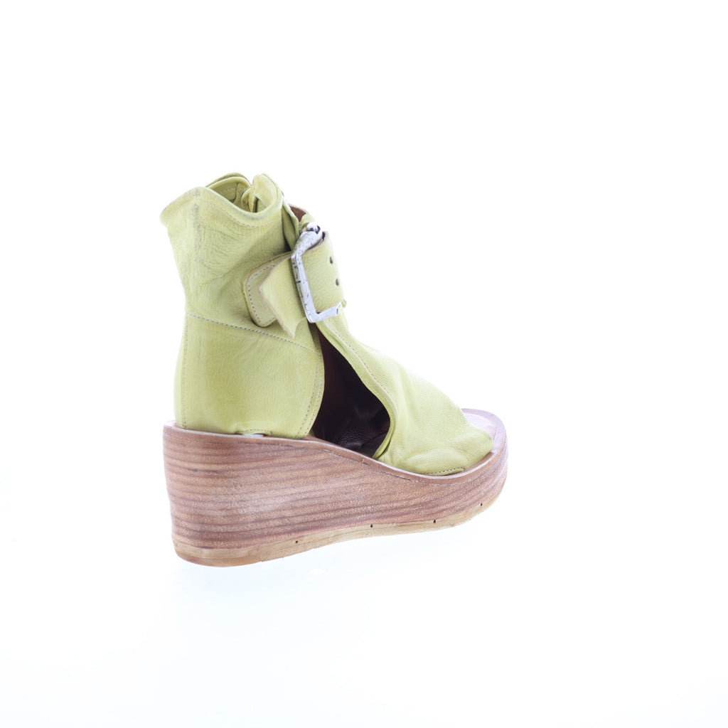 Naya Womens Green Leather Hook & Loop Wedges Sandals Shoes
