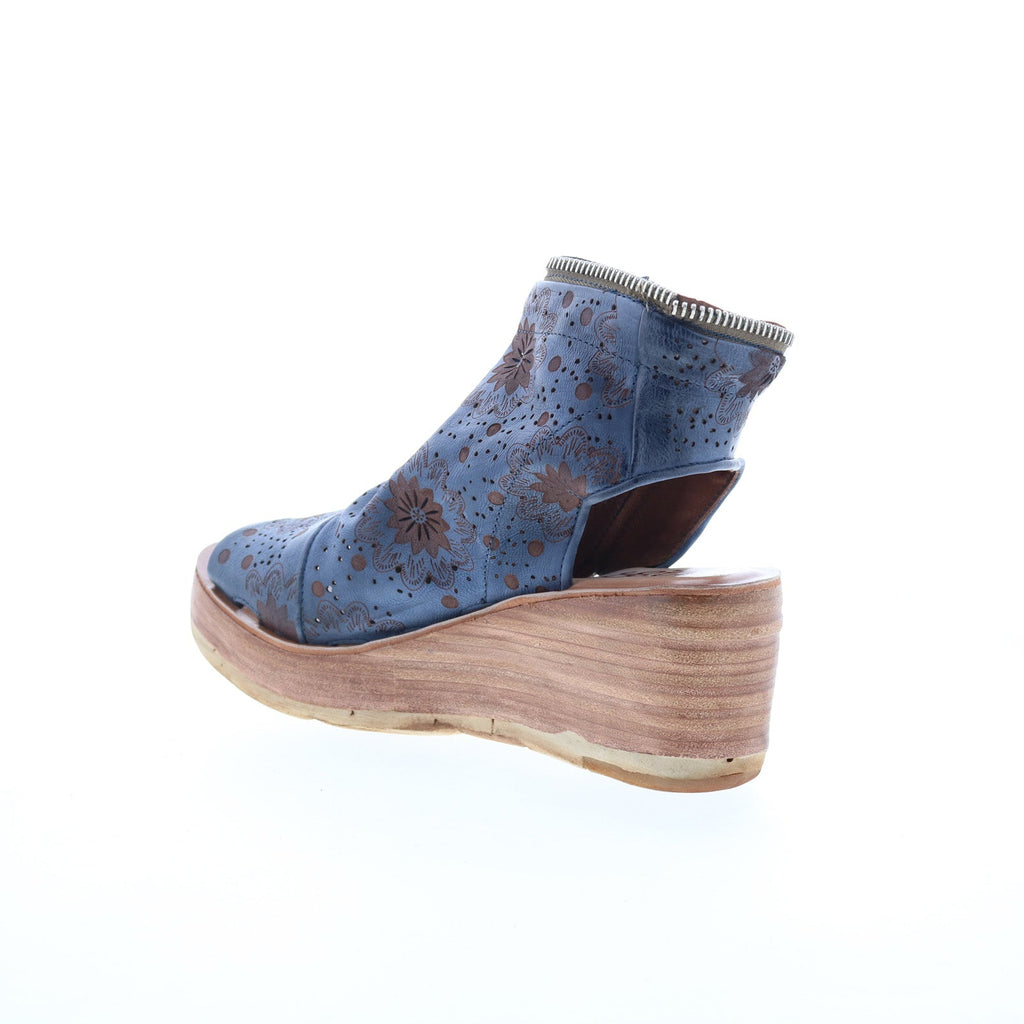 Naylor Floral Womens Blue Leather Zipper Wedges Sandals Shoes