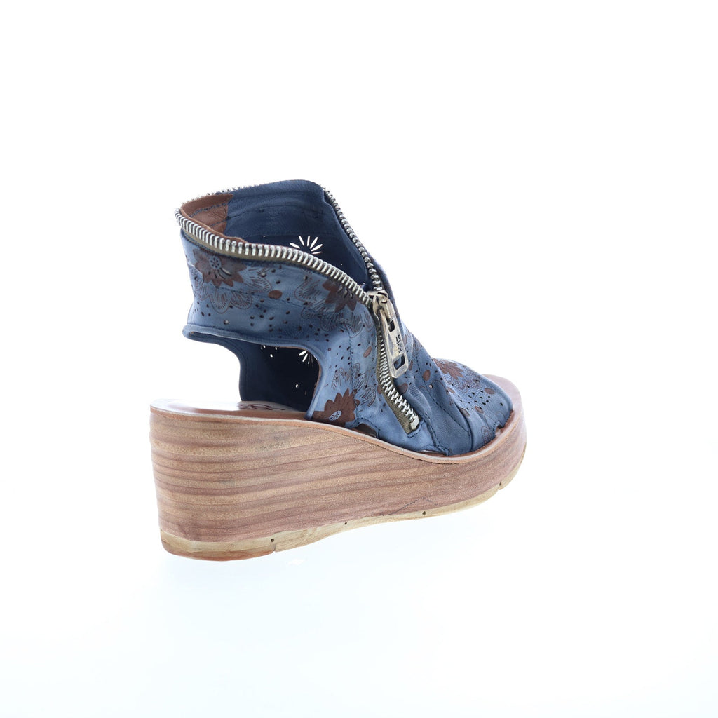 Naylor Floral Womens Blue Leather Zipper Wedges Sandals Shoes