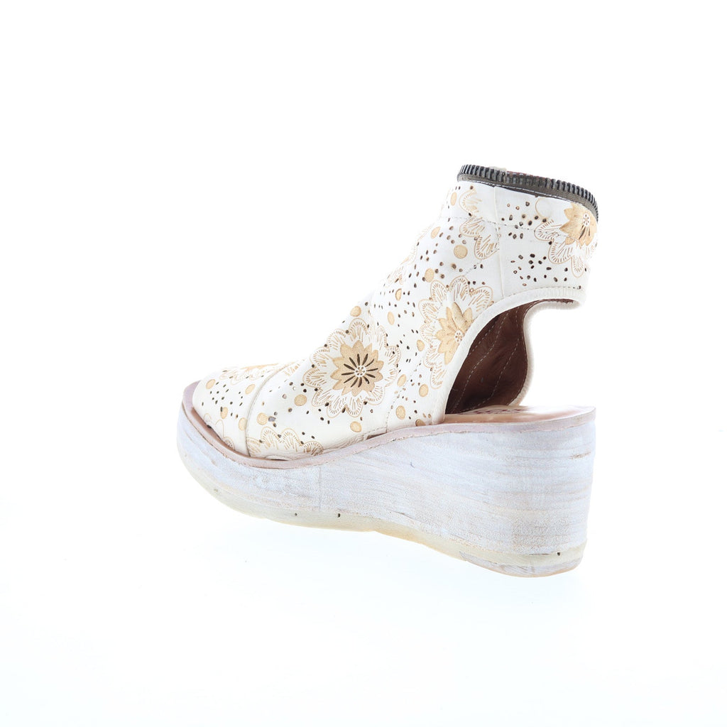 Naylor Floral Womens Beige Leather Zipper Wedges Sandals Shoes