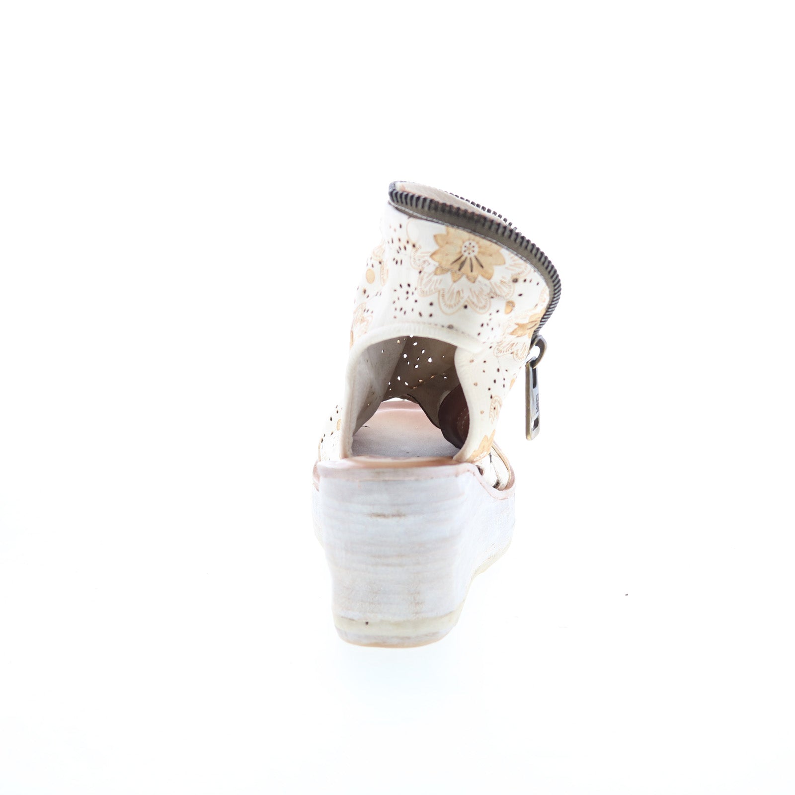 Naylor Floral Womens Beige Leather Zipper Wedges Sandals Shoes