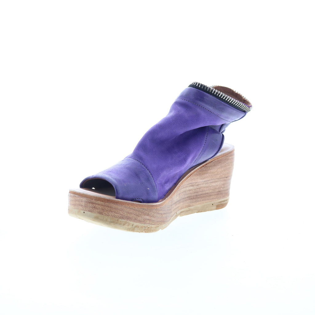 Naylor Womens Purple Leather Zipper Wedges Sandals Shoes