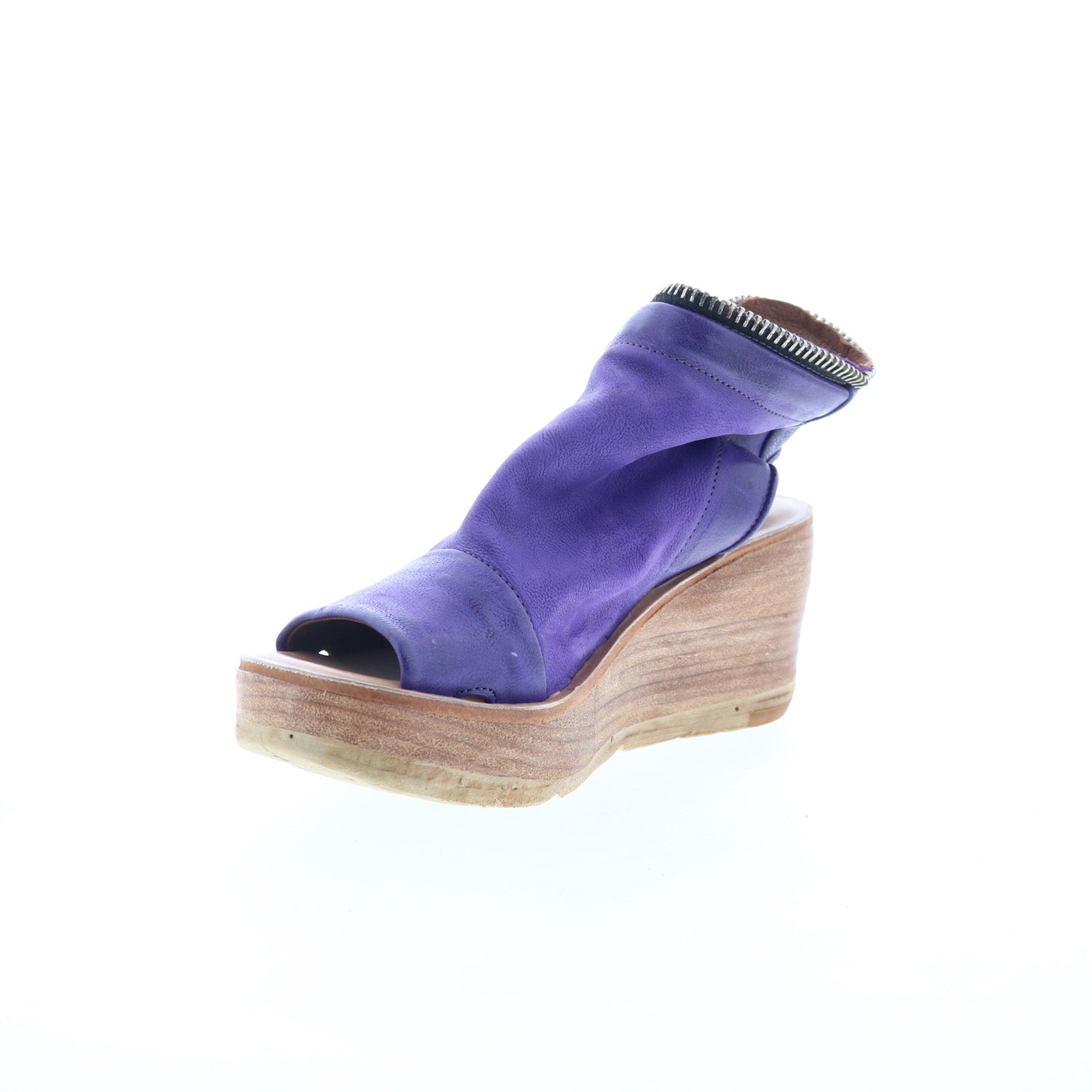 Naylor Womens Purple Leather Zipper Wedges Sandals Shoes