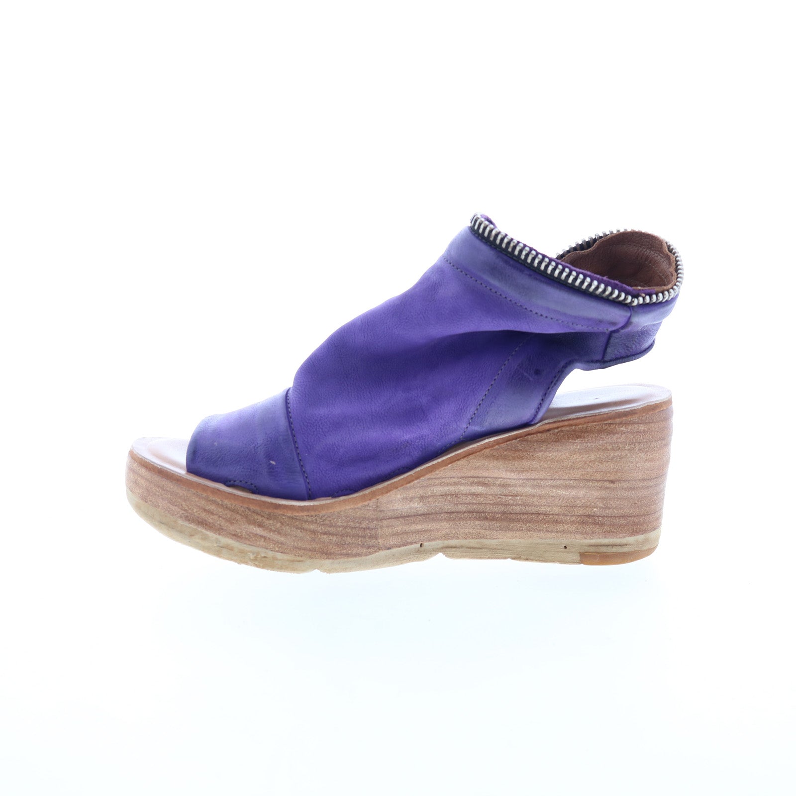 Naylor Womens Purple Leather Zipper Wedges Sandals Shoes