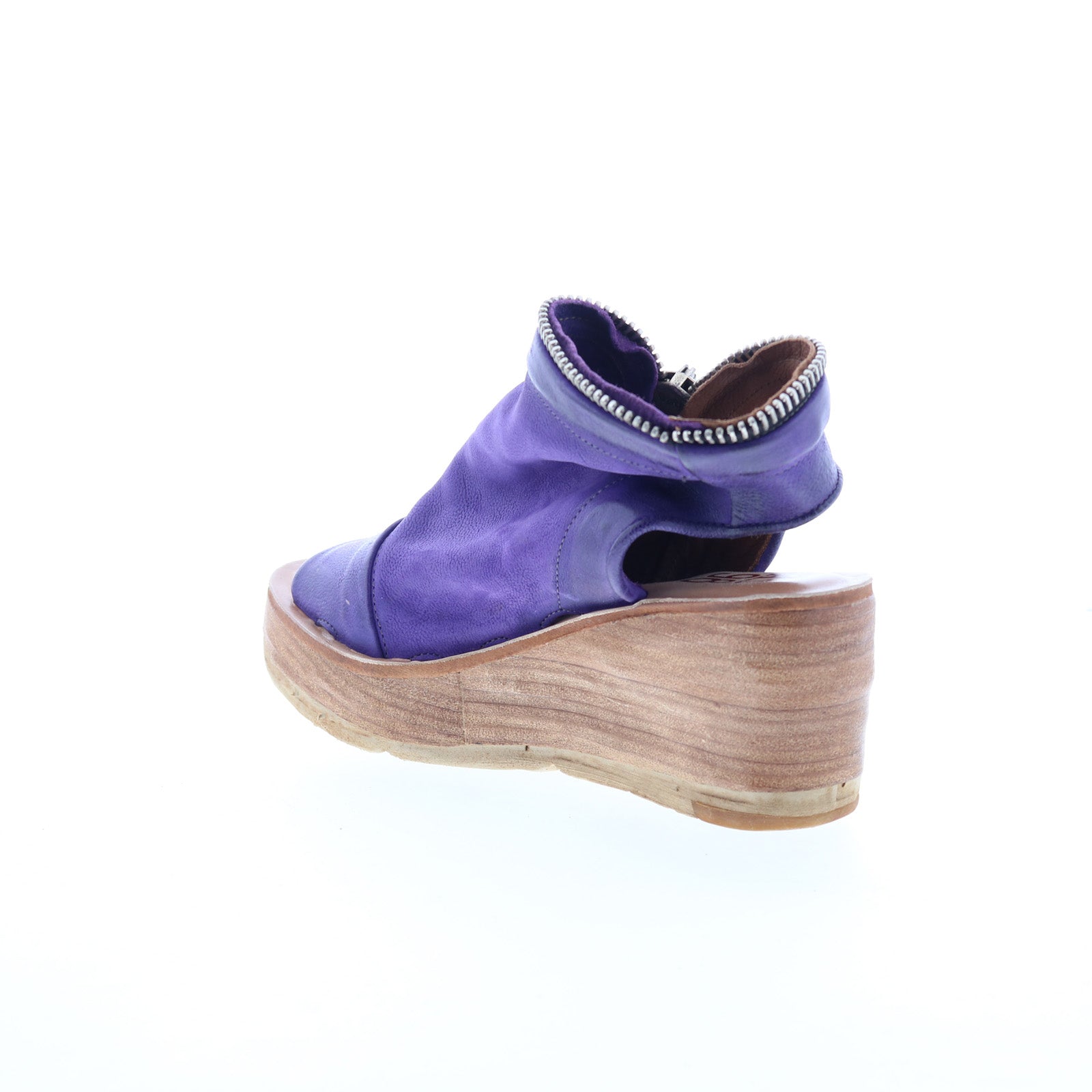Naylor Womens Purple Leather Zipper Wedges Sandals Shoes