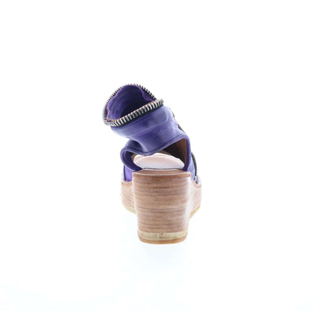 Naylor Womens Purple Leather Zipper Wedges Sandals Shoes