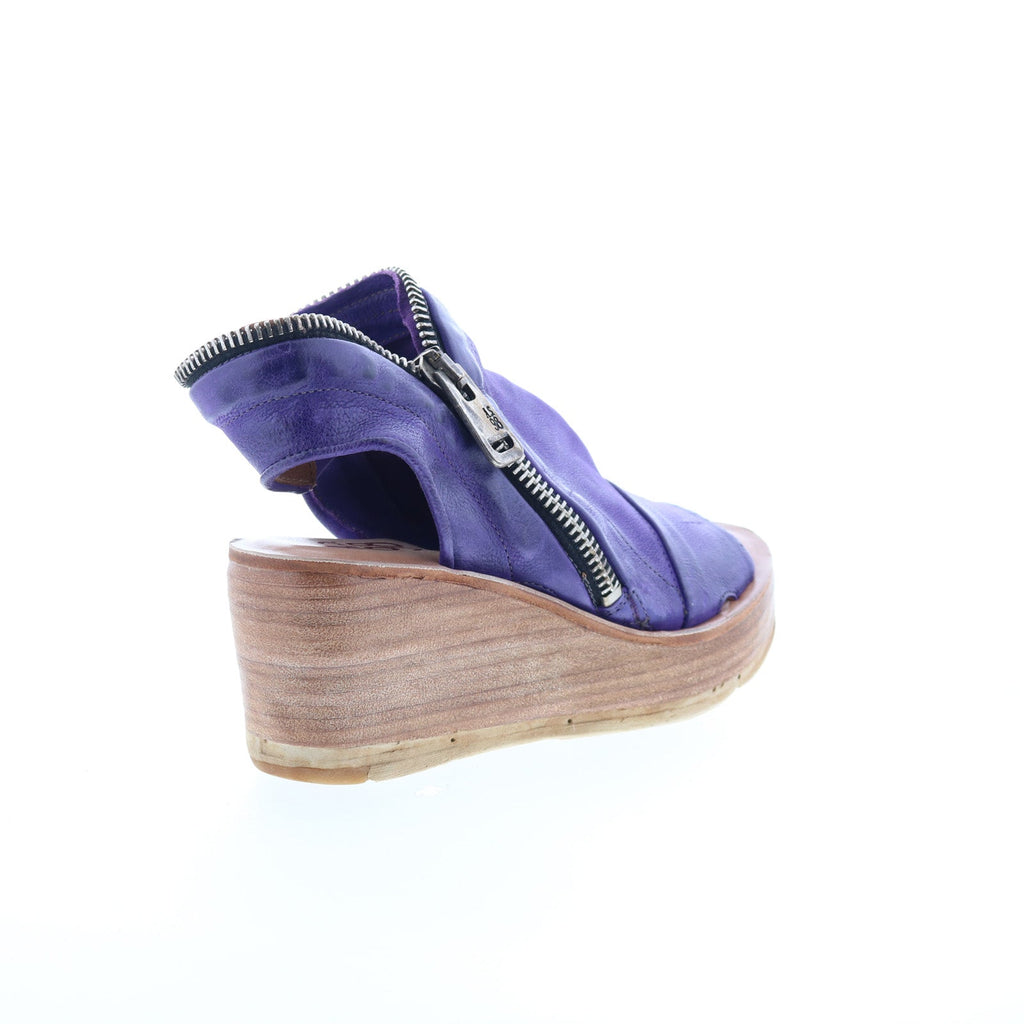 Naylor Womens Purple Leather Zipper Wedges Sandals Shoes