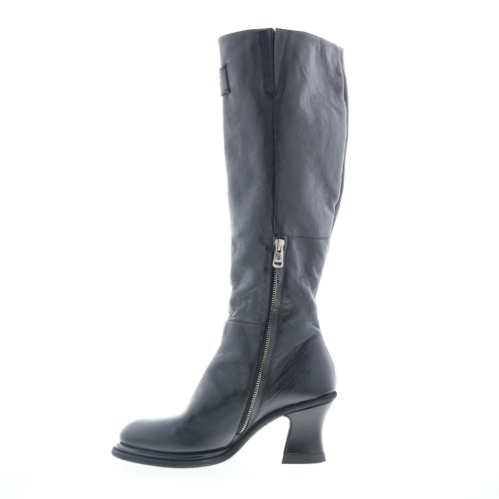 Nettie Womens Black Leather Zipper Knee High Boots