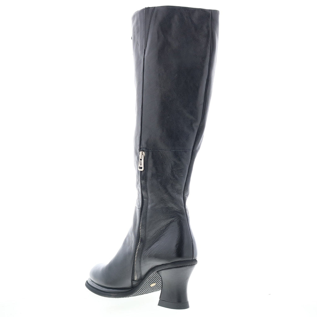 Nettie Womens Black Leather Zipper Knee High Boots