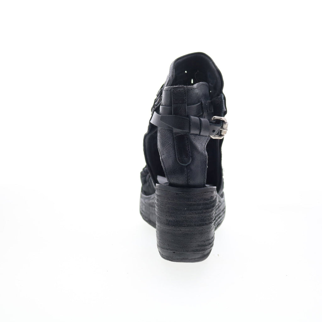 Newbury Womens Black Leather Hook & Loop Wedges Sandals Shoes