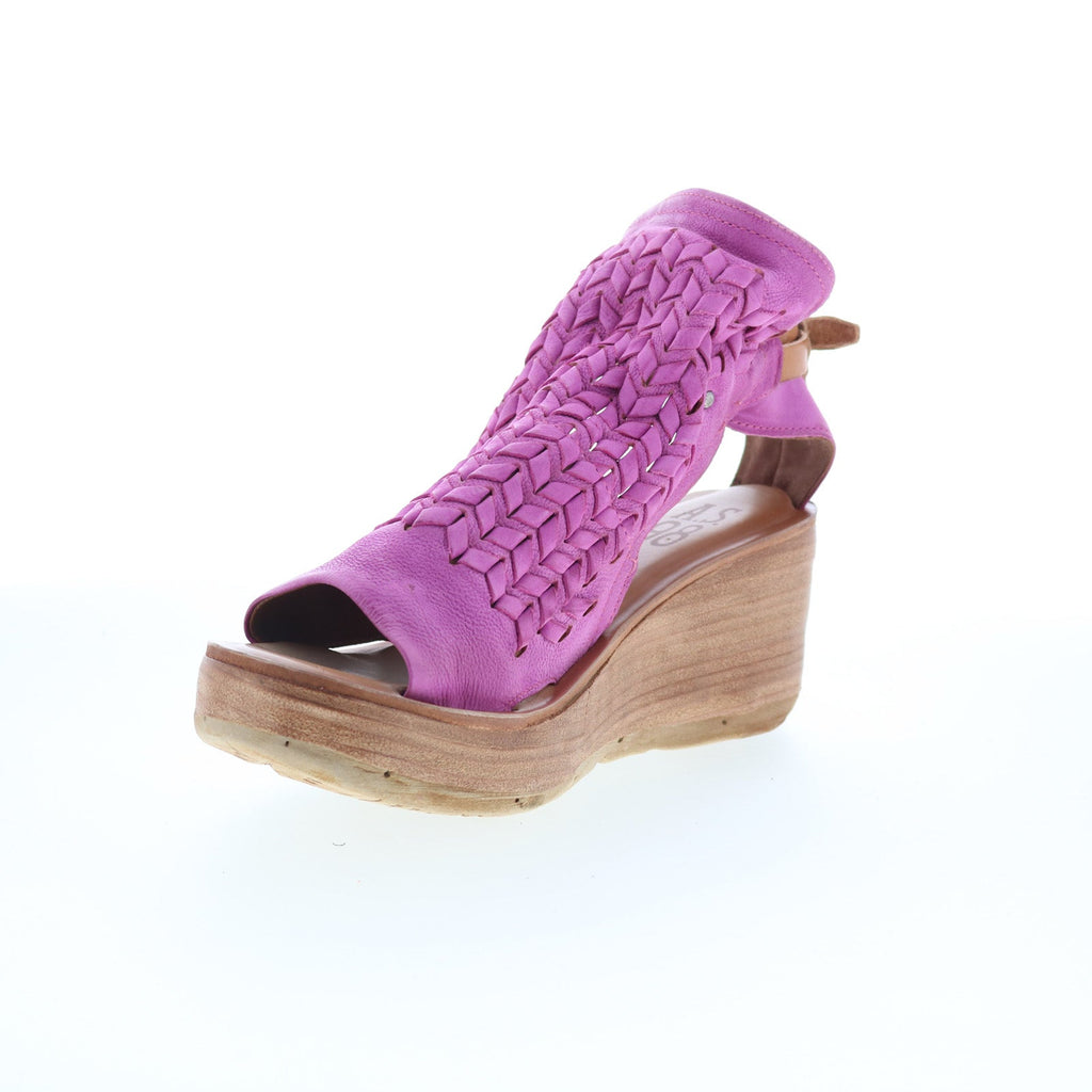 Newbury Womens Pink Leather Hook & Loop Wedges Sandals Shoes