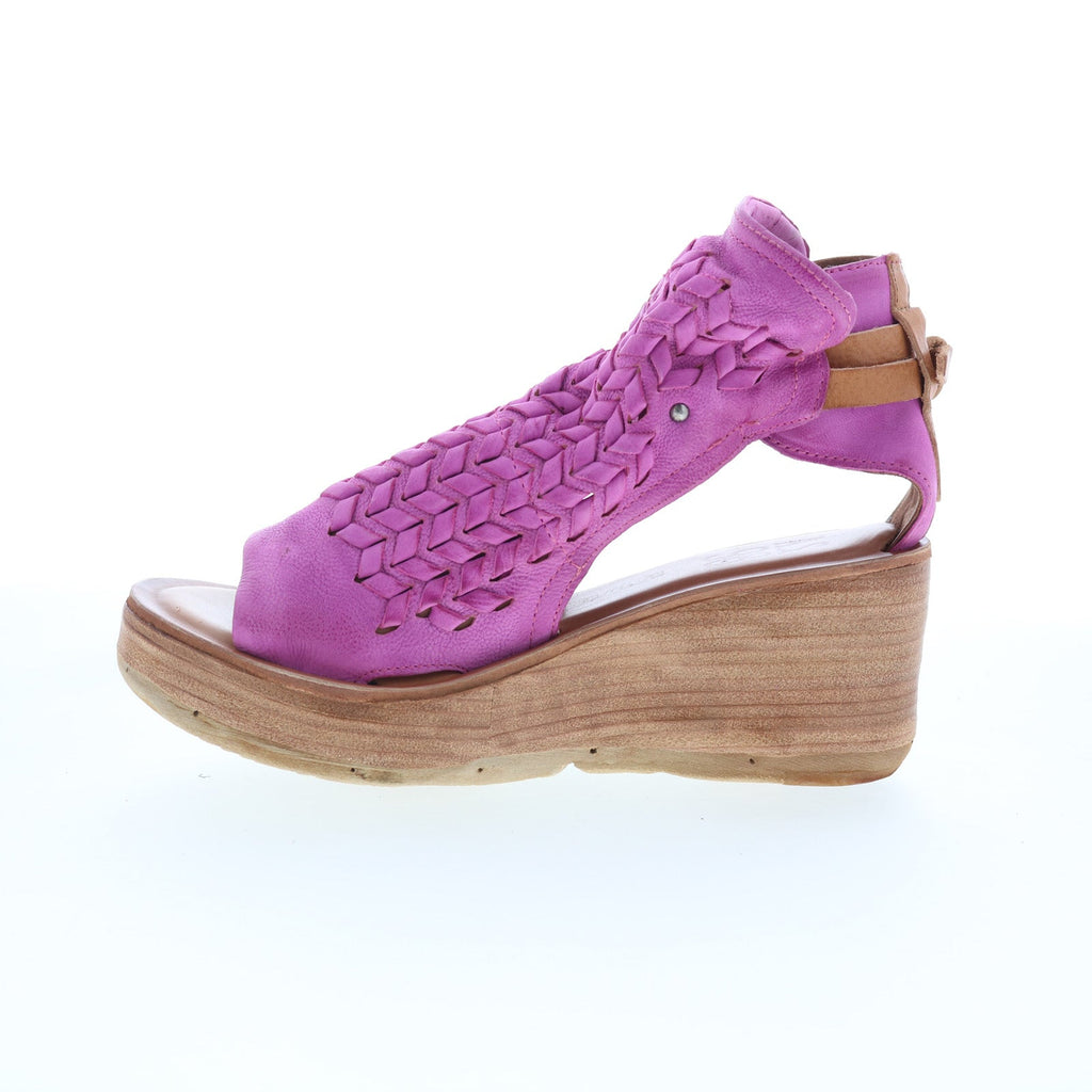 Newbury Womens Pink Leather Hook & Loop Wedges Sandals Shoes