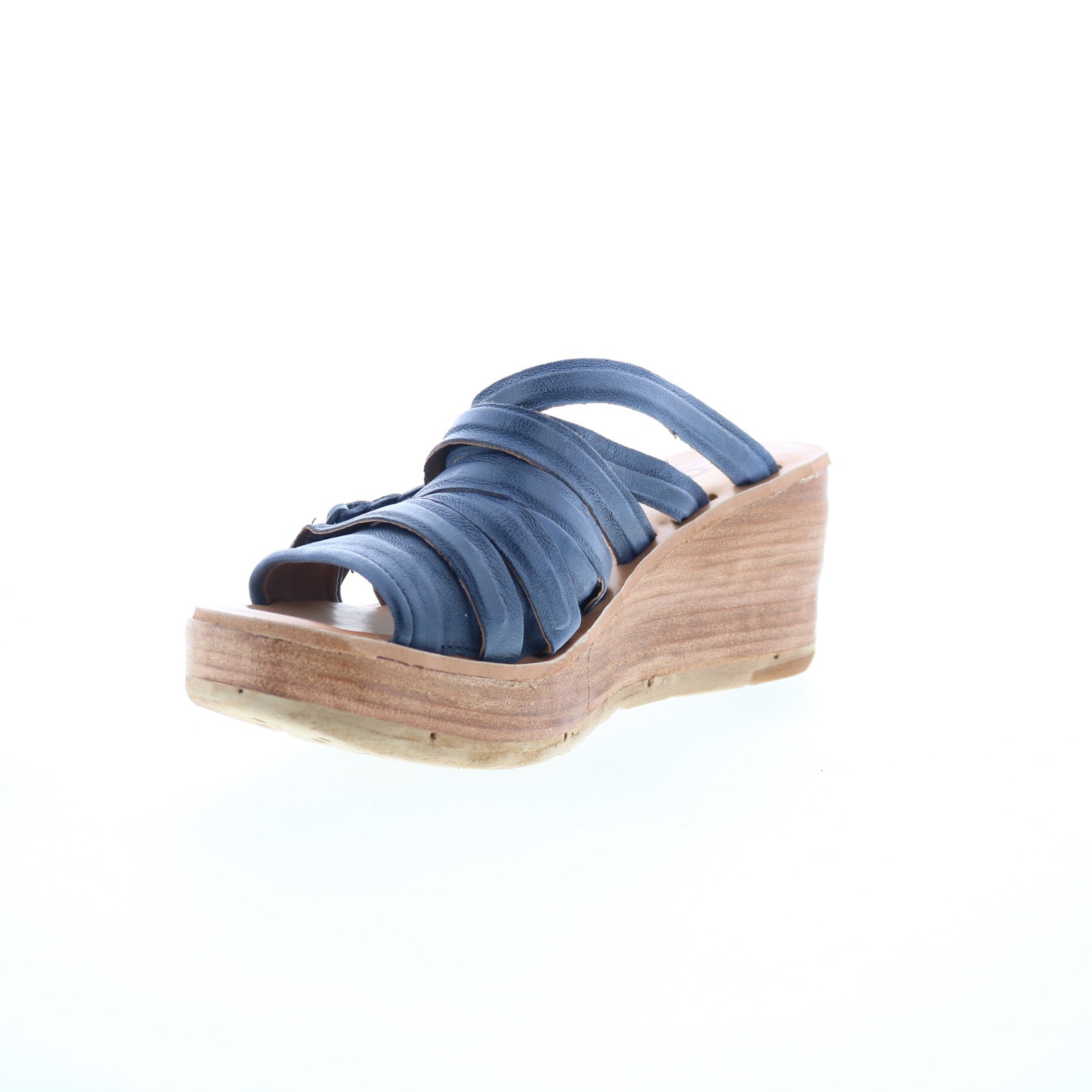 Nicolls Womens Blue Leather Slip On Wedges Sandals Shoes