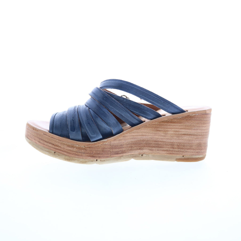 Nicolls Womens Blue Leather Slip On Wedges Sandals Shoes
