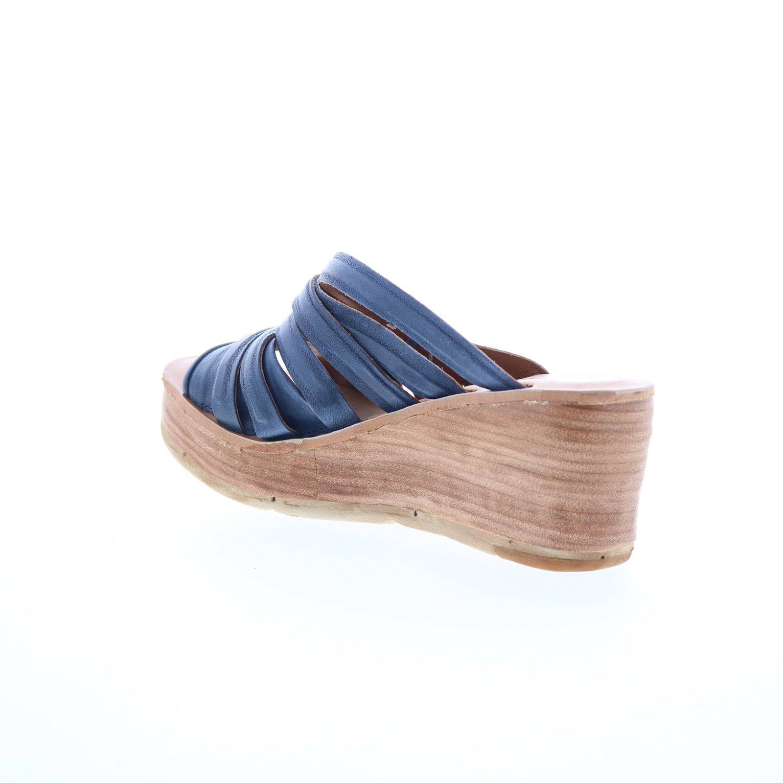 Nicolls Womens Blue Leather Slip On Wedges Sandals Shoes
