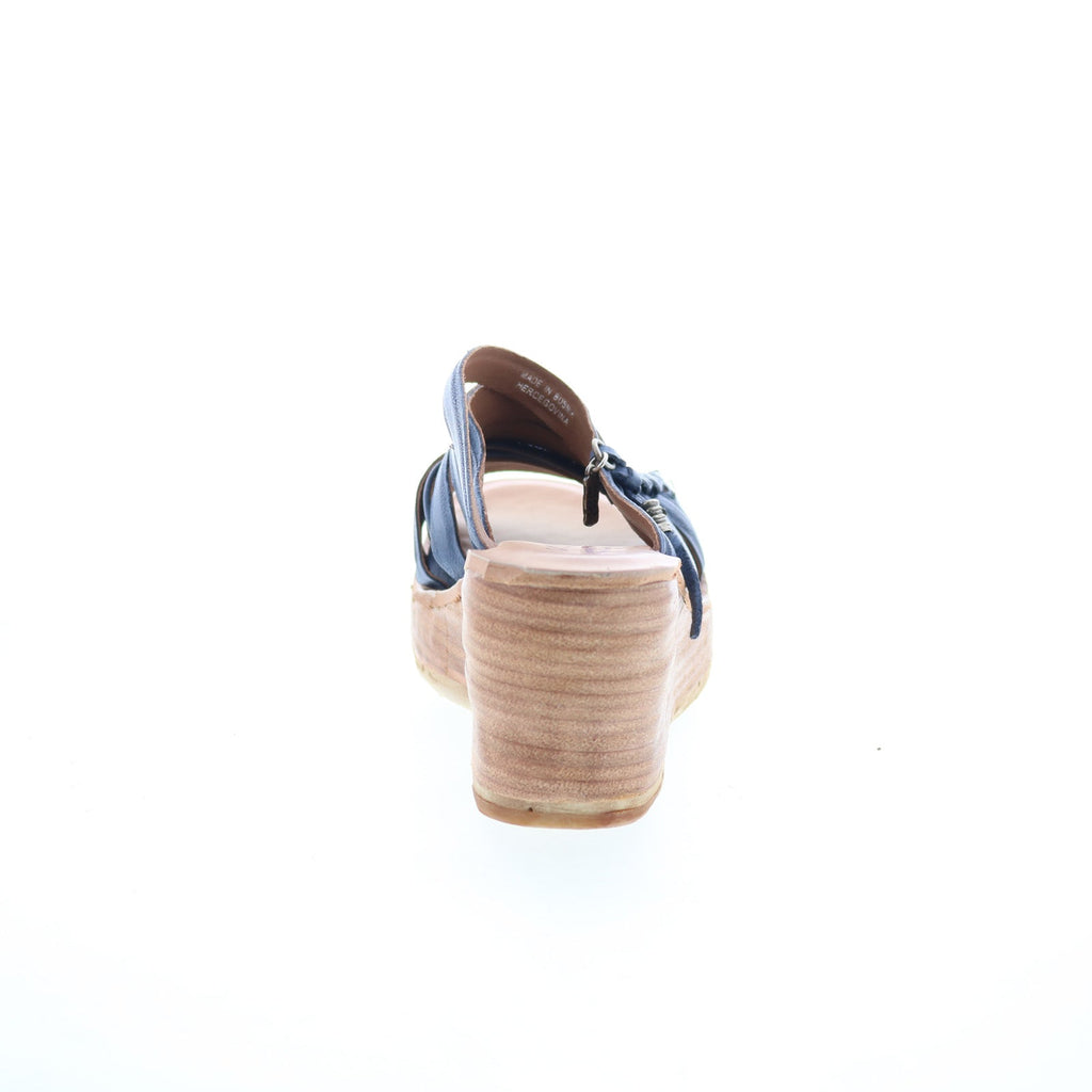 Nicolls Womens Blue Leather Slip On Wedges Sandals Shoes