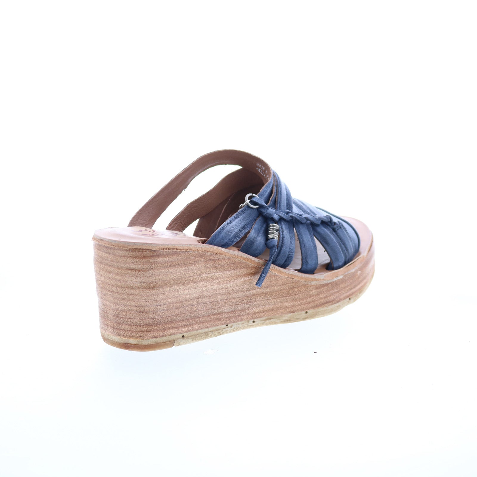 Nicolls Womens Blue Leather Slip On Wedges Sandals Shoes