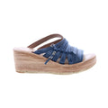 Nicolls Womens Blue Leather Slip On Wedges Sandals Shoes