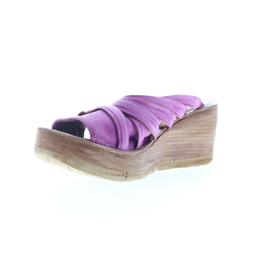 Nicolls Womens Purple Leather Slip On Wedges Sandals Shoes