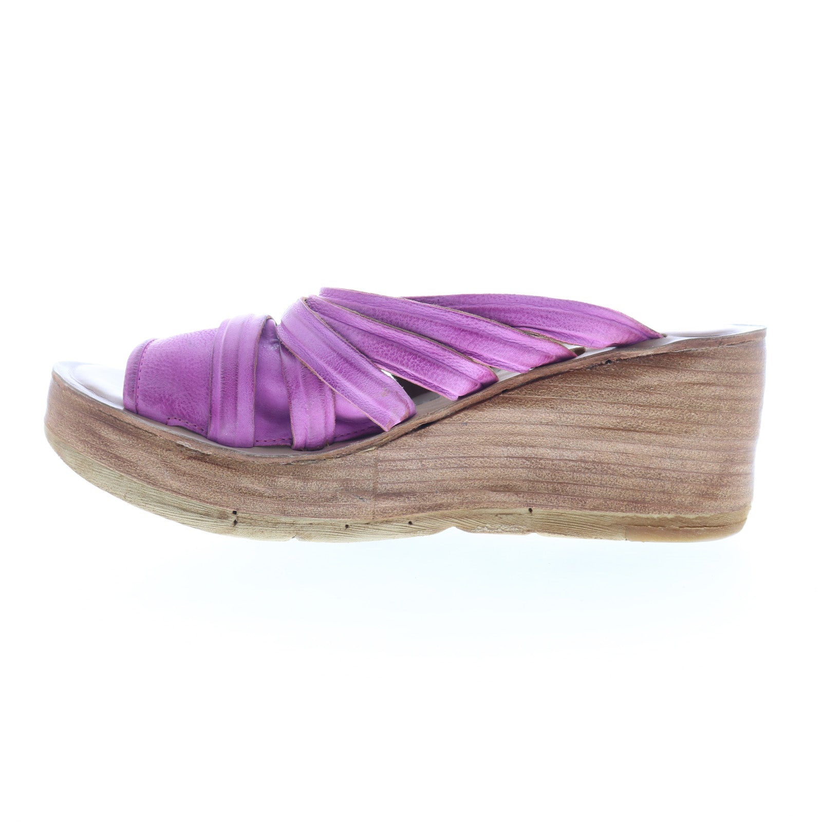 Nicolls Womens Purple Leather Slip On Wedges Sandals Shoes