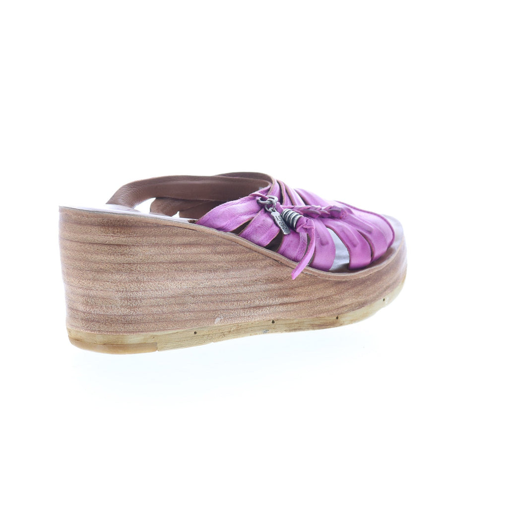Nicolls Womens Purple Leather Slip On Wedges Sandals Shoes