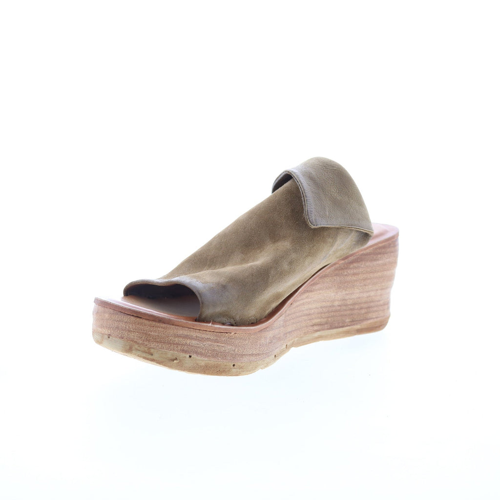 Niels Womens Gray Leather Slip On Wedges Sandals Shoes