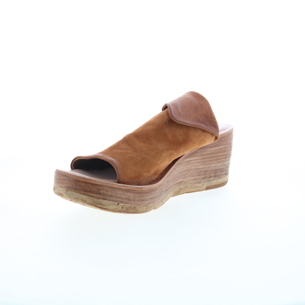 Niels Womens Brown Leather Slip On Wedges Sandals Shoes