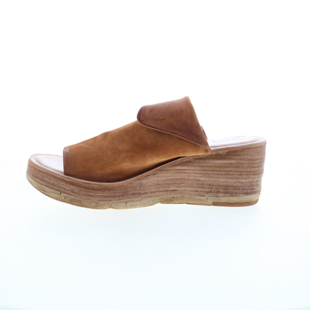 Niels Womens Brown Leather Slip On Wedges Sandals Shoes